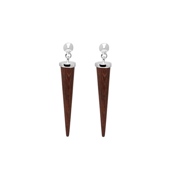 Long Rosewood and silver round spike earring
