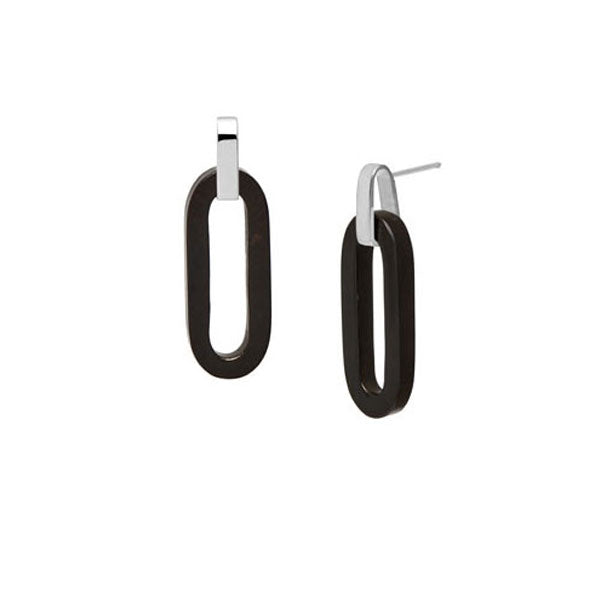 Branch Jewellery - Silver and black wood rectangle link earring