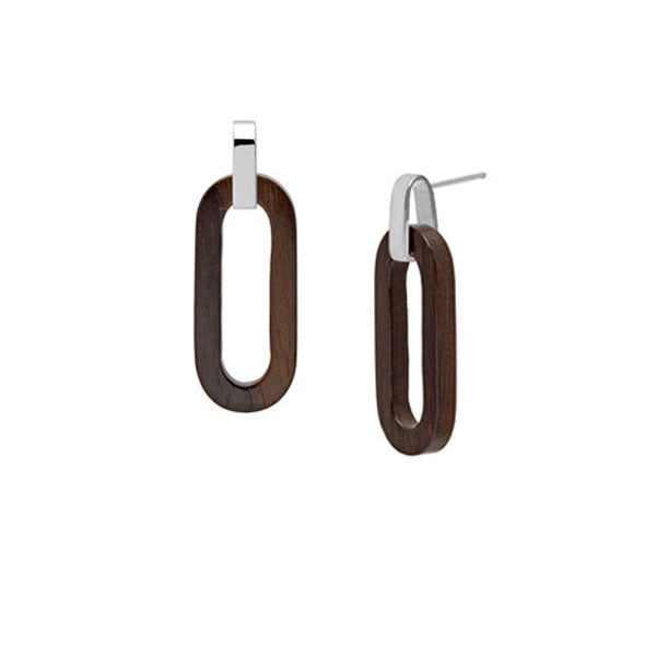 Branch Jewellery - Silver and brown wood rectangle link earring