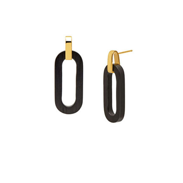 Branch Jewellery - Gold and black wood rectangle link earring