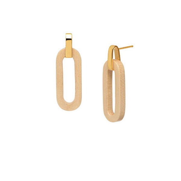 Branch Jewellery - Gold and white wood rectangle link earring