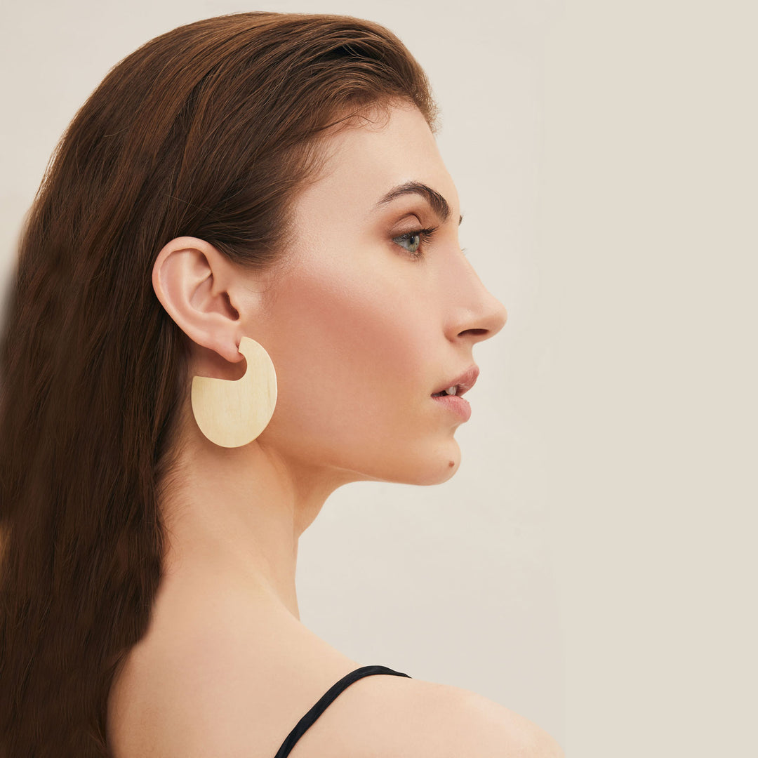 Black wood flat hoop earring