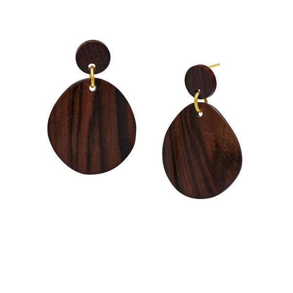 Gold and brown wood curved oval earring by Branch Jewellery