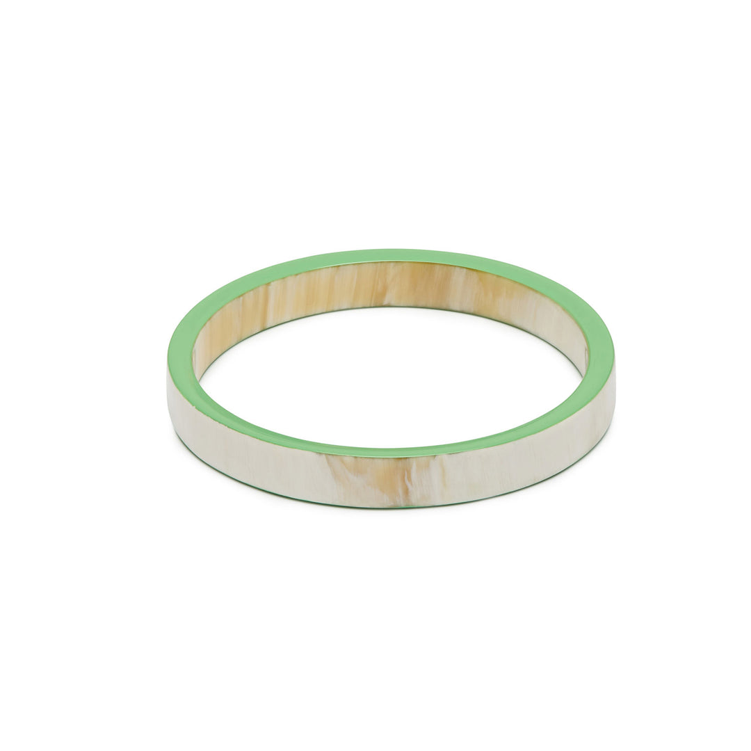Branch Jewellery - Slim natural white and mint lacquered horn bangle