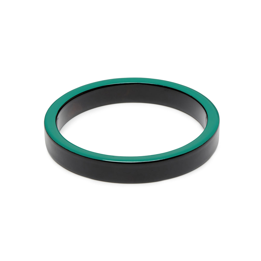 Branch Jewellery - Slim natural black and teal blue lacquered horn bangle