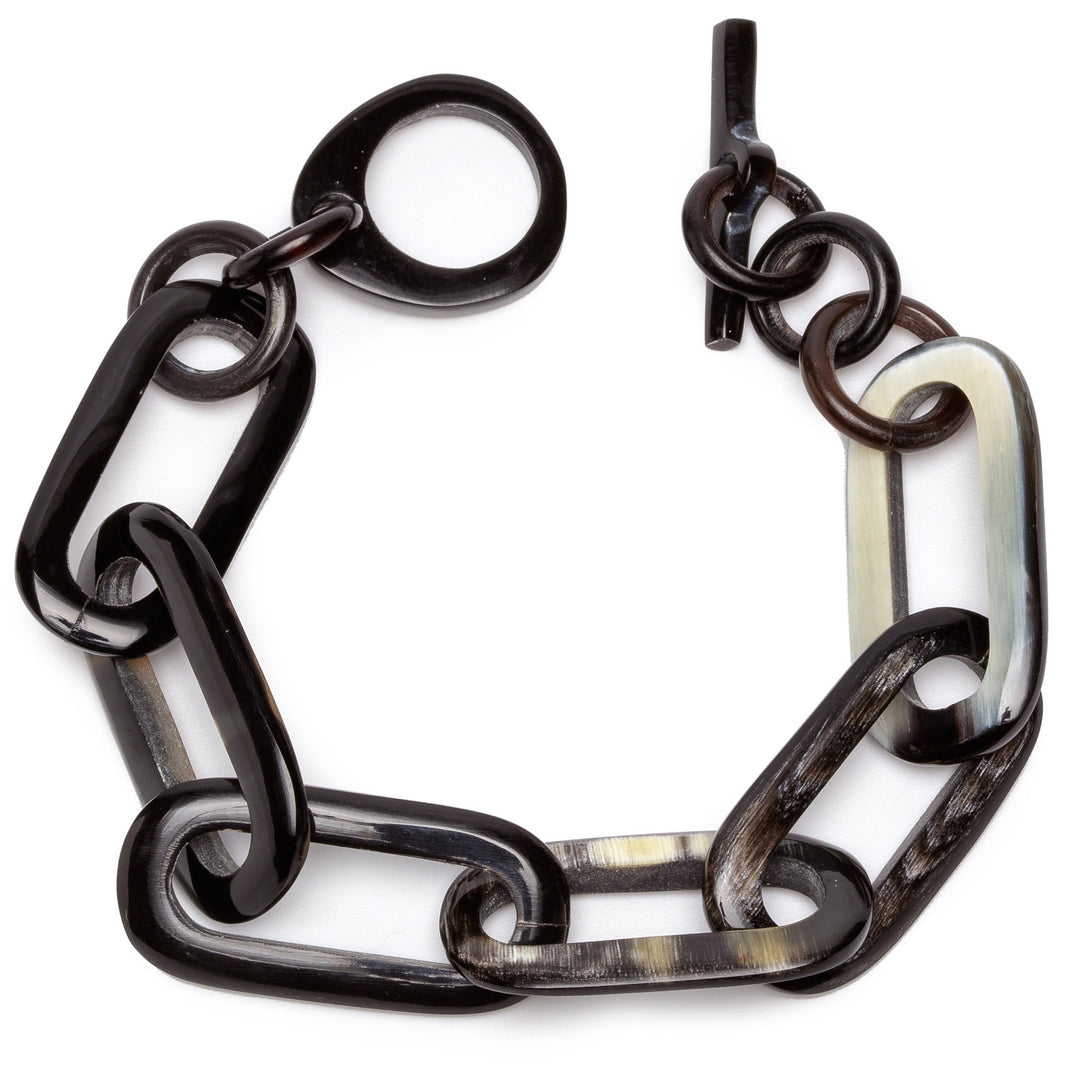 Rectangle link Buffalo horn bracelet - Black Natural