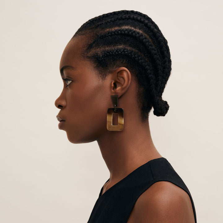 Branch Jewellery - Brown natural rectangular horn earrings