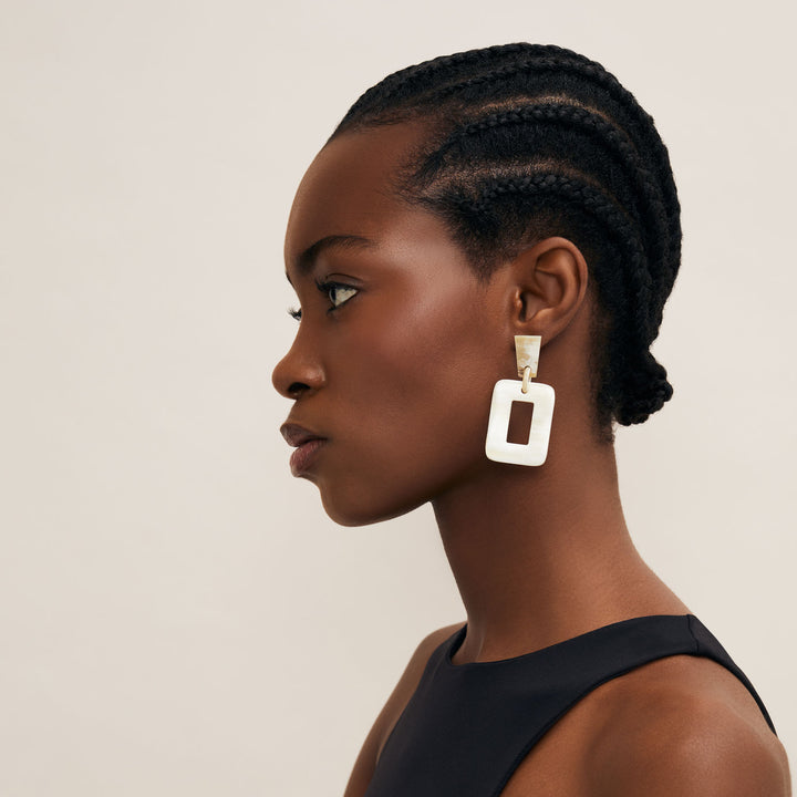 Branch Jewellery - White natural rectangular horn earrings
