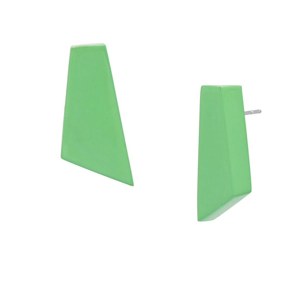 Branch Jewellery - Mint Green lacquered horn shaped stud earring.
