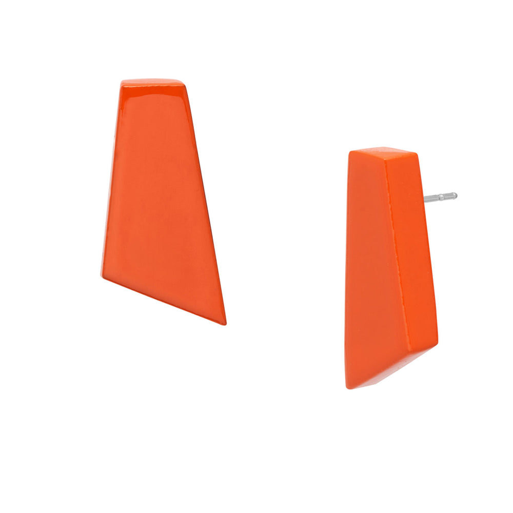 Branch Jewellery - Orange lacquered horn shaped stud earring.