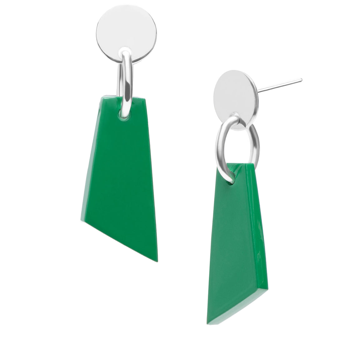 Green lacquered horn drop earring - Silver