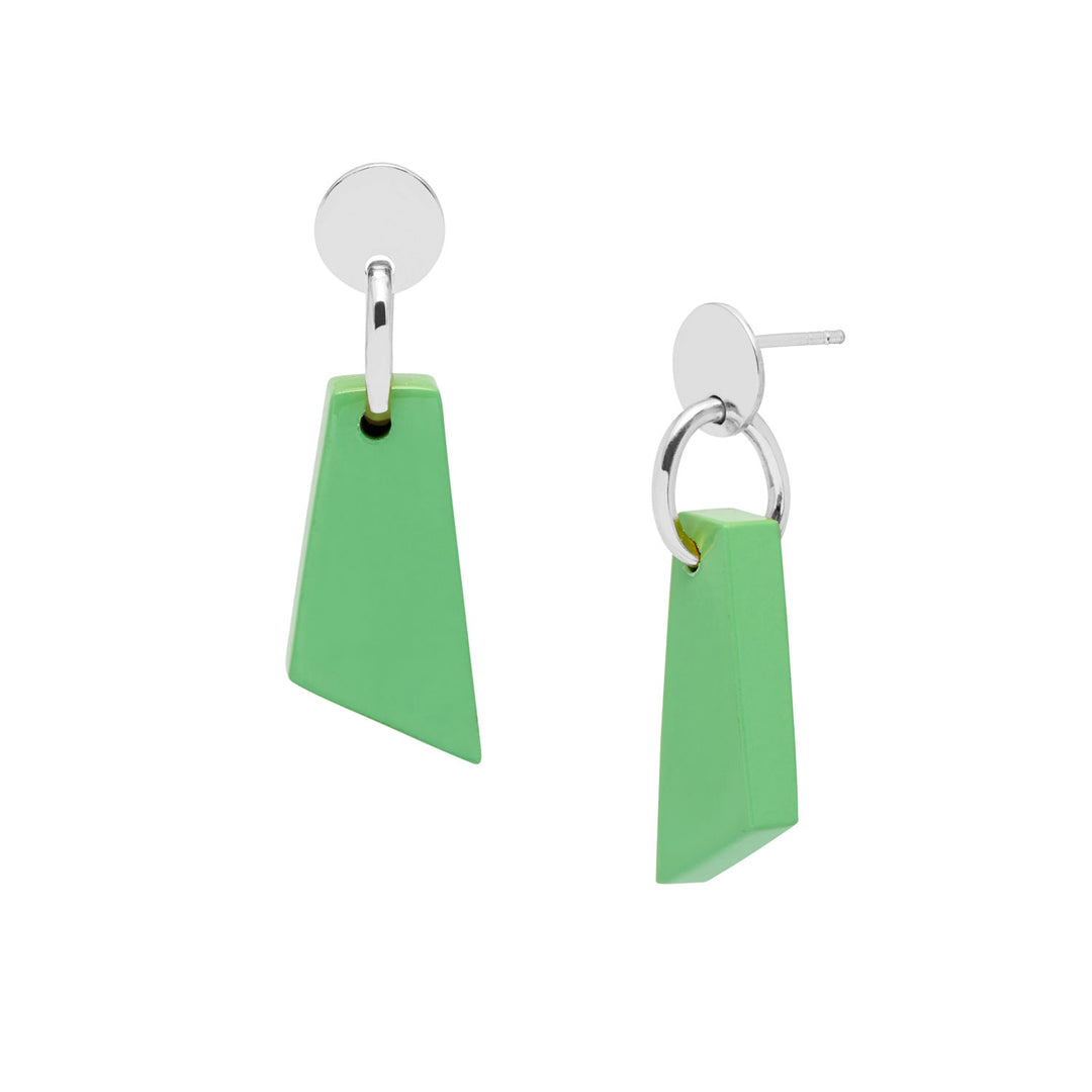 Branch Jewellery -Mint green and silver lacquered horn drop earring