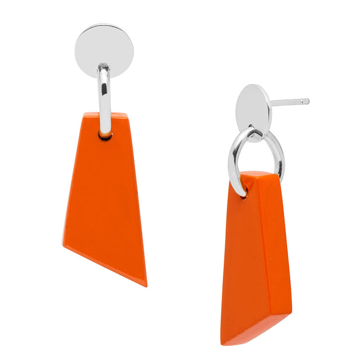 Branch Jewellery -Orange and silver lacquered horn drop earring