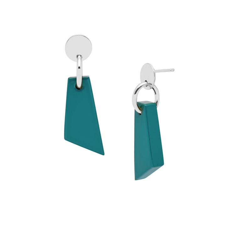 Branch Jewellery - Teal blue and silver lacquered horn drop earring