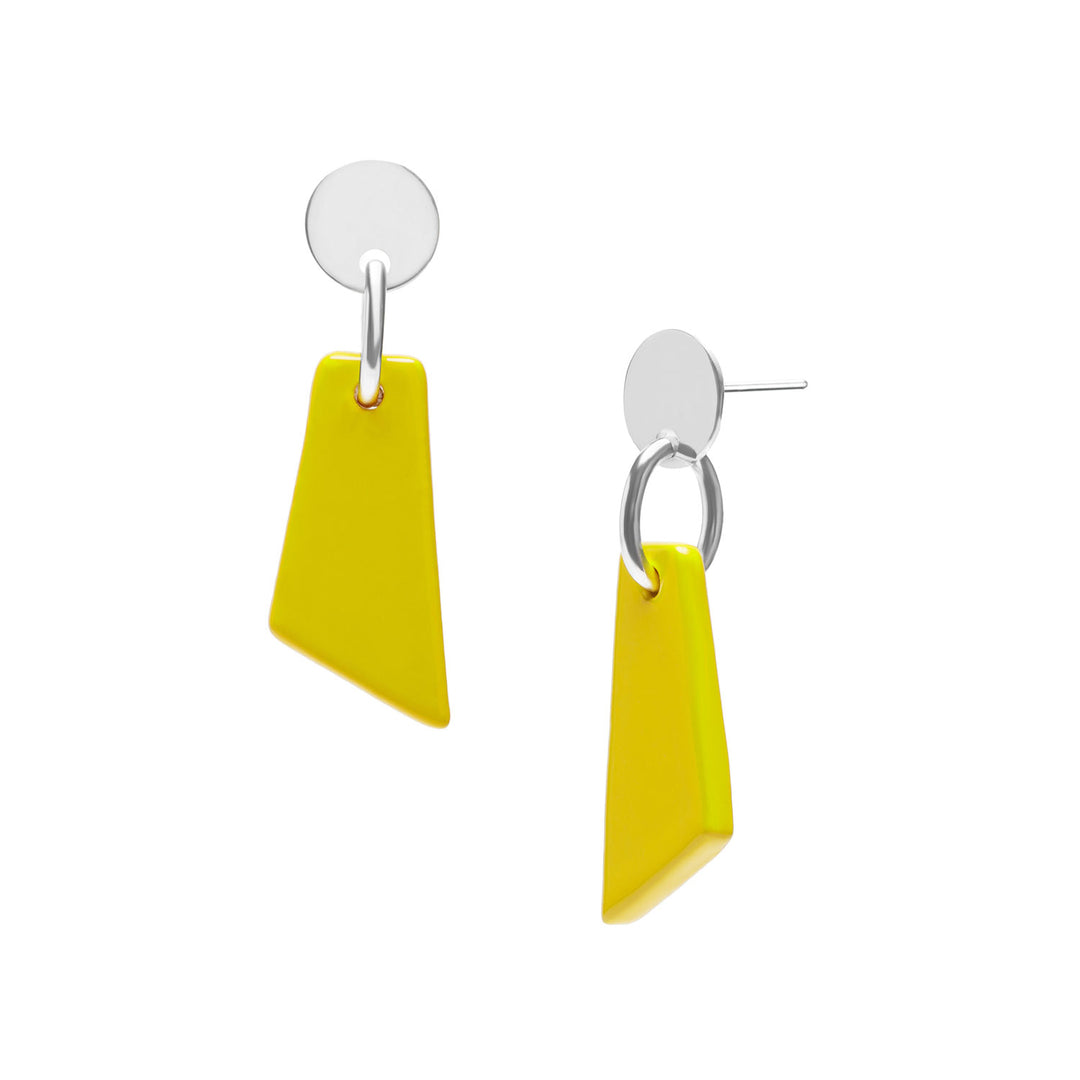 Yellow lacquered horn drop earring - Silver