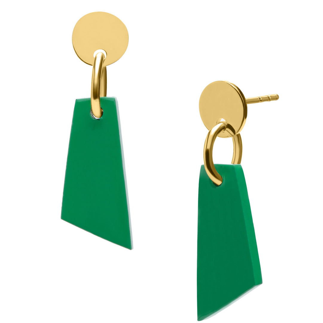 Green lacquered horn drop earring - Gold