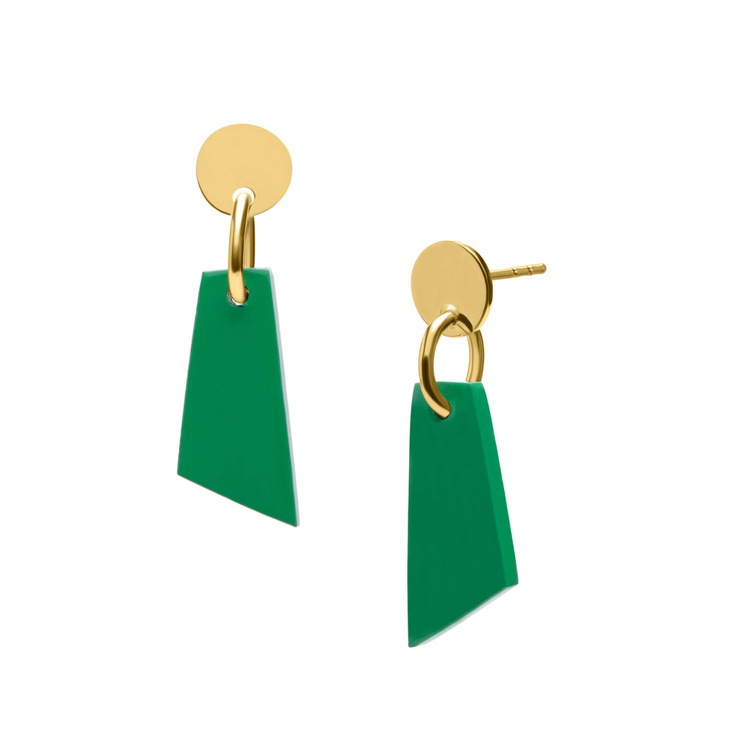 Green lacquered horn drop earring - Gold