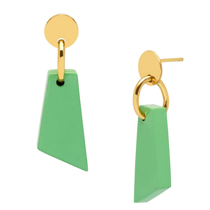 Branch Jewellery -Mint green and gold lacquered horn drop earring