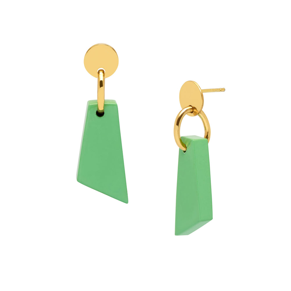 Branch Jewellery -Mint green and gold lacquered horn drop earring