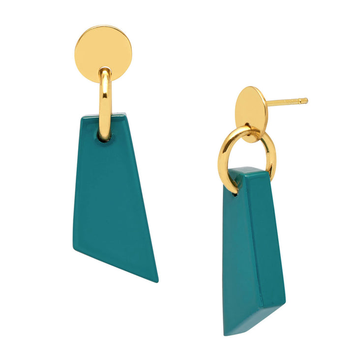 Branch Jewellery - Teal blue and gold lacquered horn drop earring