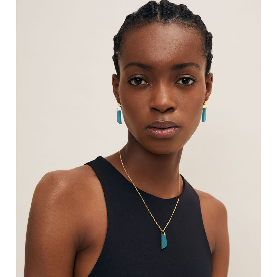 Branch Jewellery - Teal blue and gold lacquered horn drop earring