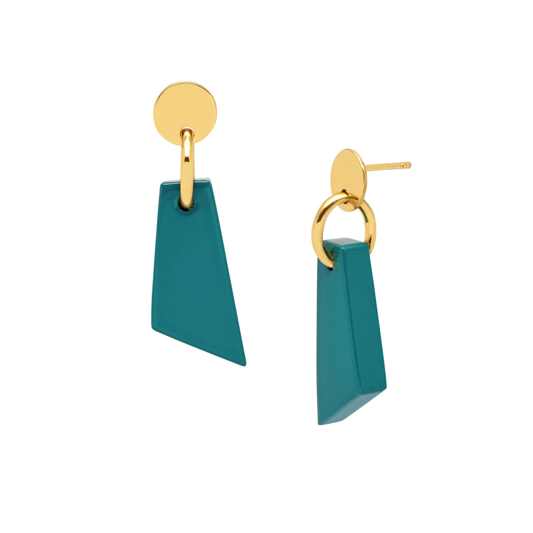 Branch Jewellery - Teal blue and gold lacquered horn drop earring