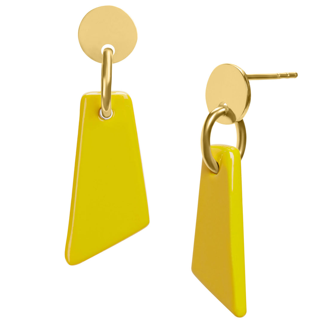 Yellow lacquered horn drop earring - Gold