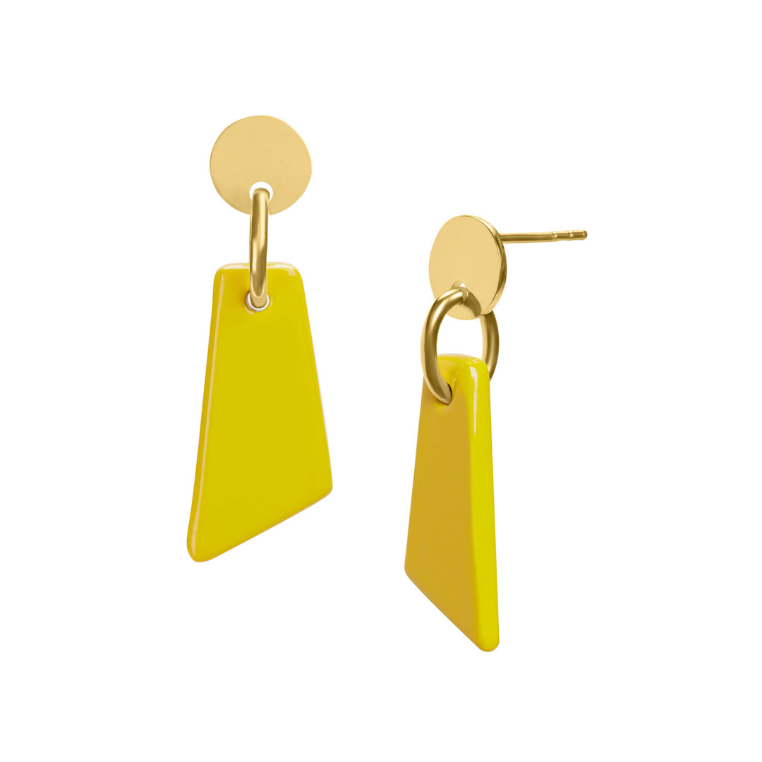 Yellow lacquered horn drop earring - Gold
