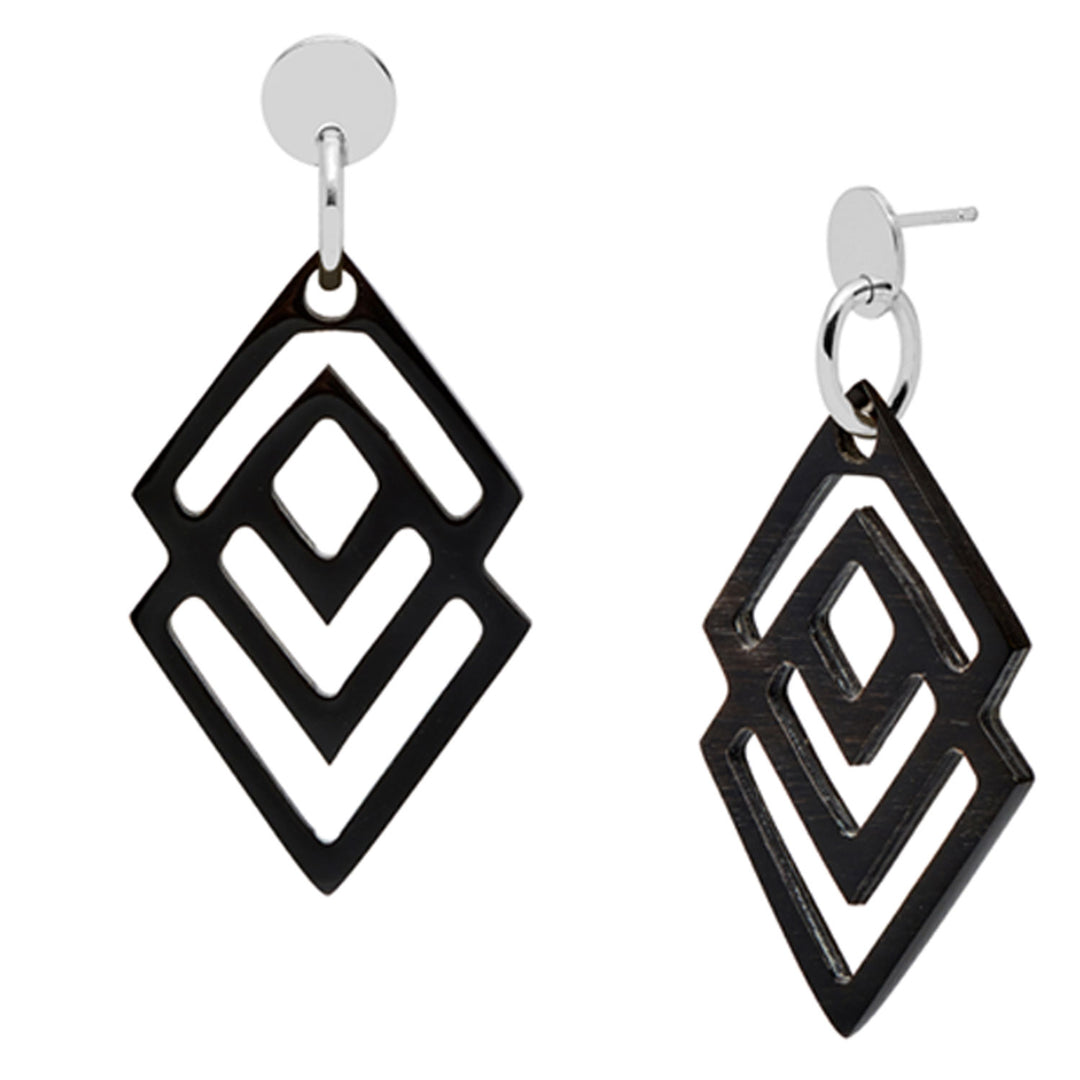 Branch Jewellery - Black and silver geometric shaped earrings.
