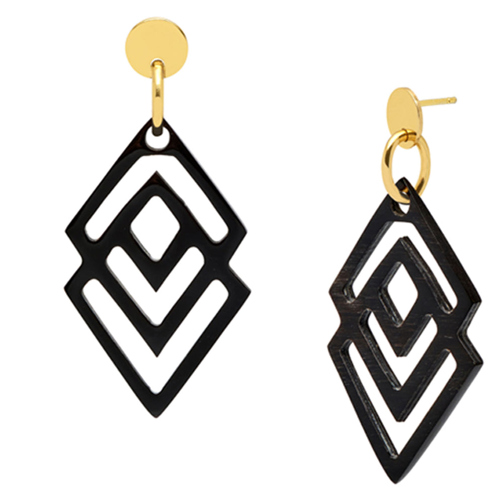 Branch Jewellery - Black and gold geometric shaped earrings.
