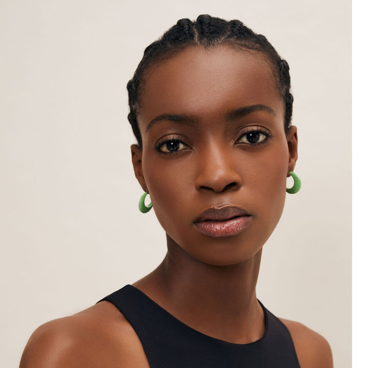 Branch Jewellery - small mint green lacquered horn hoop earrings