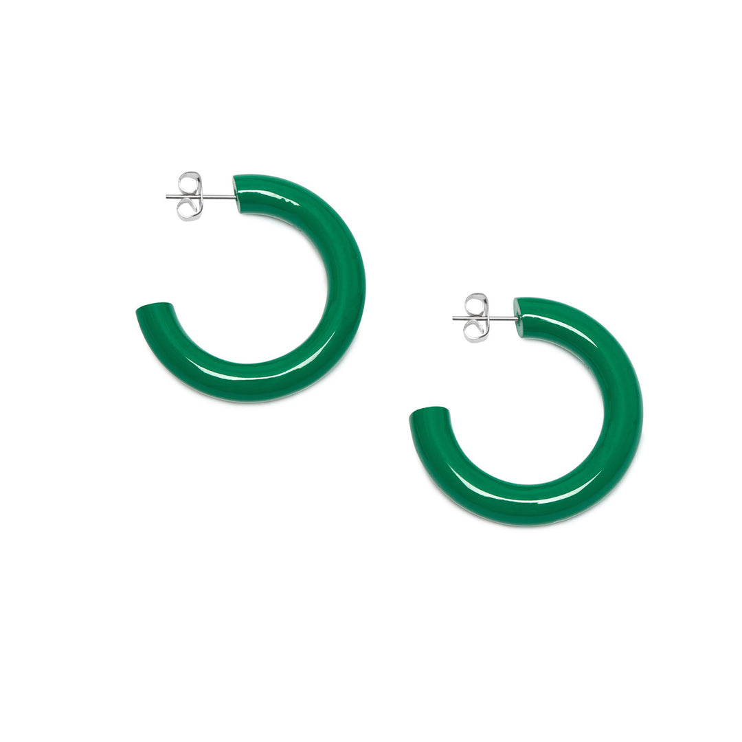 Branch Jewellery - Rounded emerald green lacquered horn hoop earring