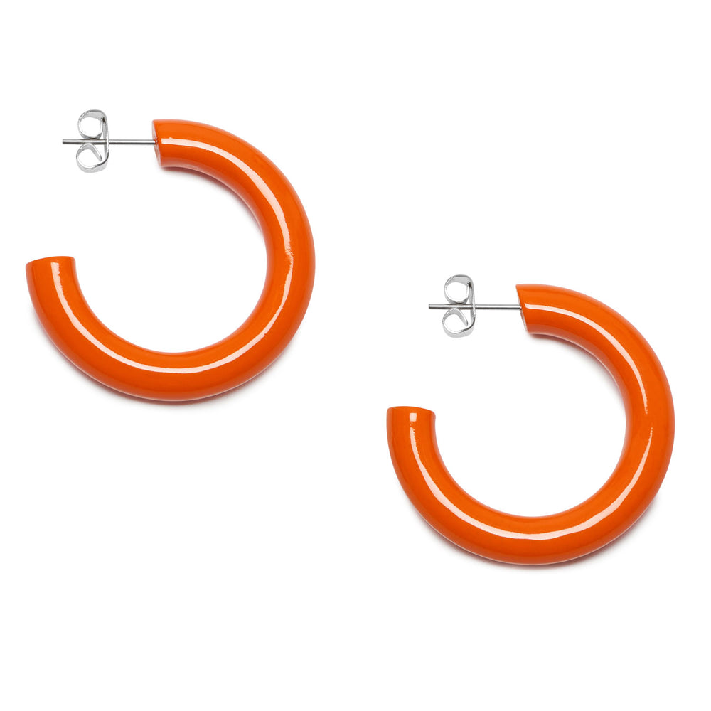 Branch Jewellery - Rounded orange lacquered horn hoop earring