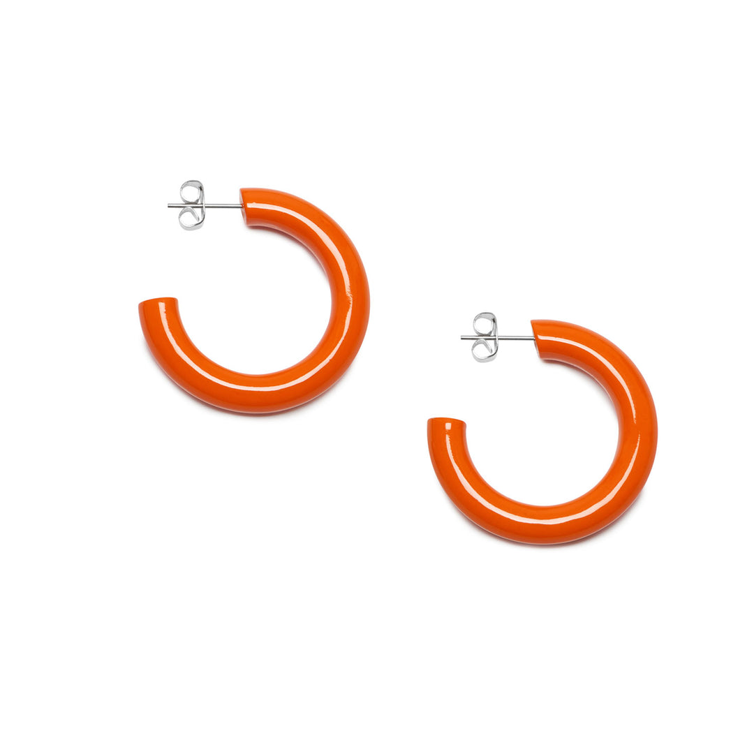 Branch Jewellery - Rounded orange lacquered horn hoop earring
