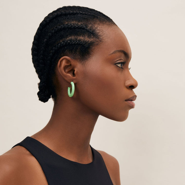 Branch Jewellery - Rounded mint green lacquered horn hoop earring