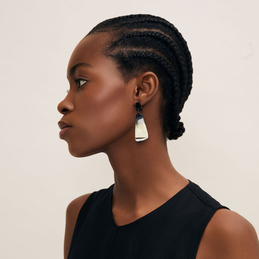 Branch Jewellery - Black natural horn shaped drop earring.