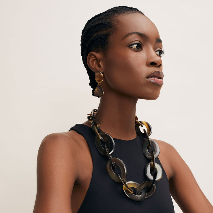 Branch Jewellery - Chunky brown horn oval link statement necklace