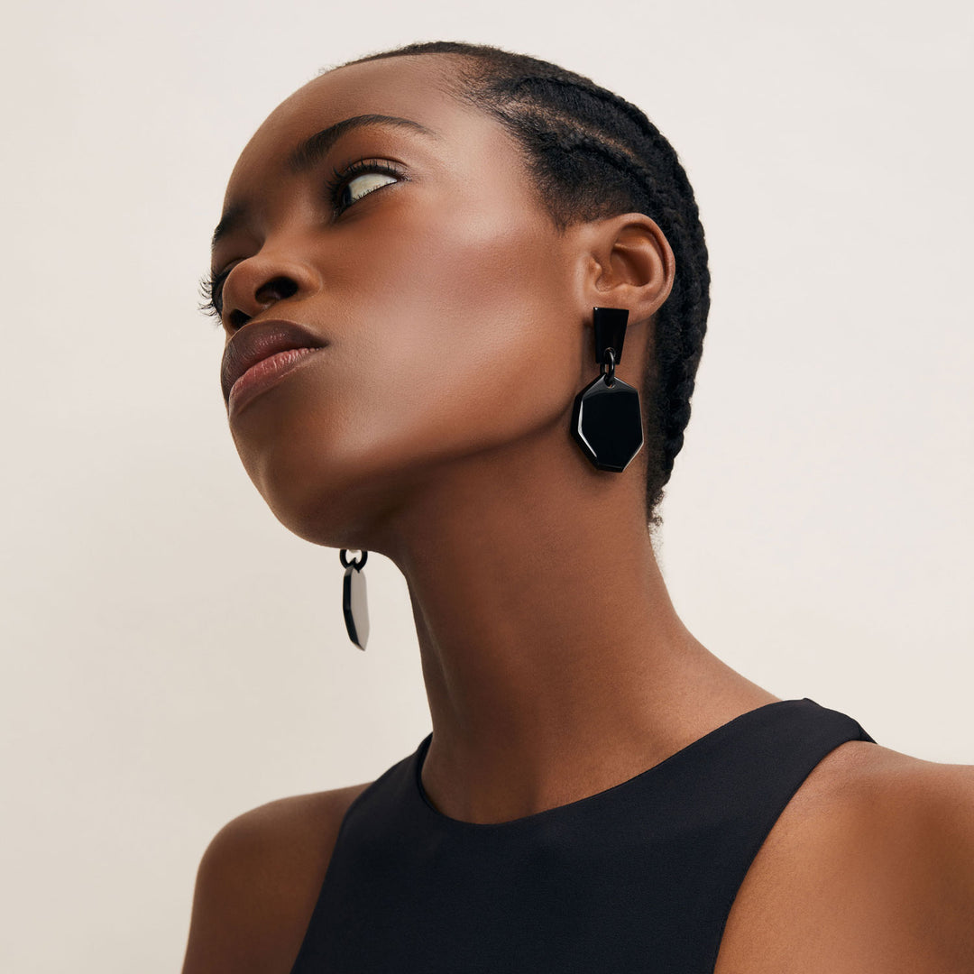 Branch Jewellery - Black abstract shaped statement horn earring