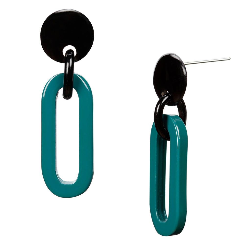 Branch Jewellery - Teal lacquered Oblong link earrings