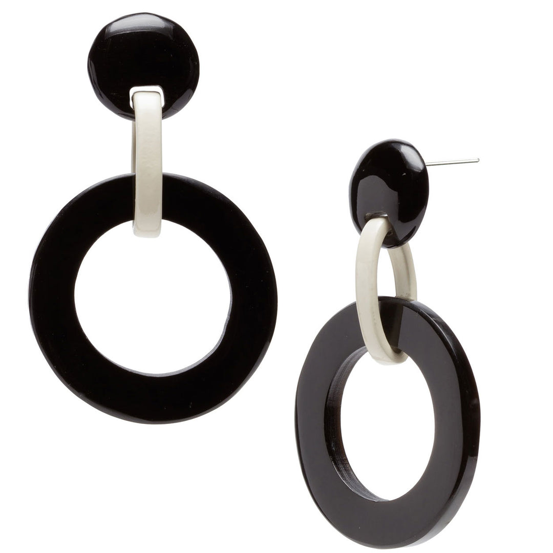 Black and cream lacquered round link earrings
