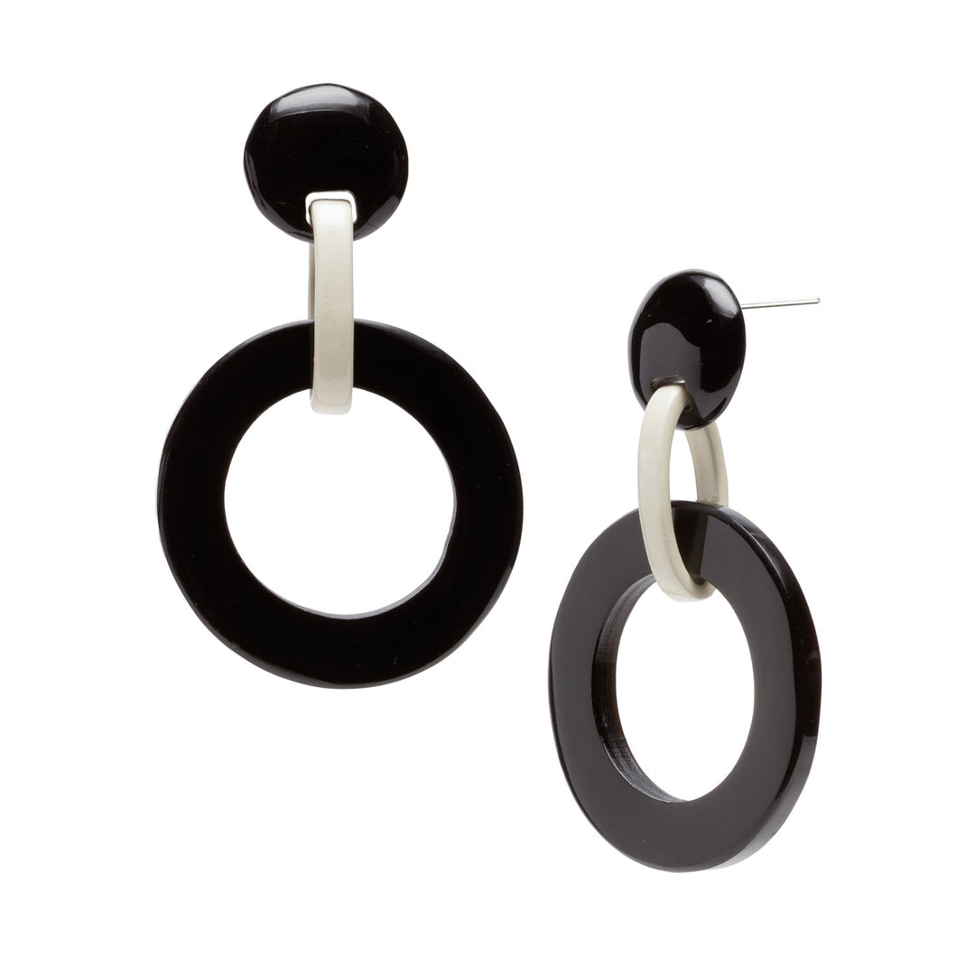 Black and cream lacquered round link earrings