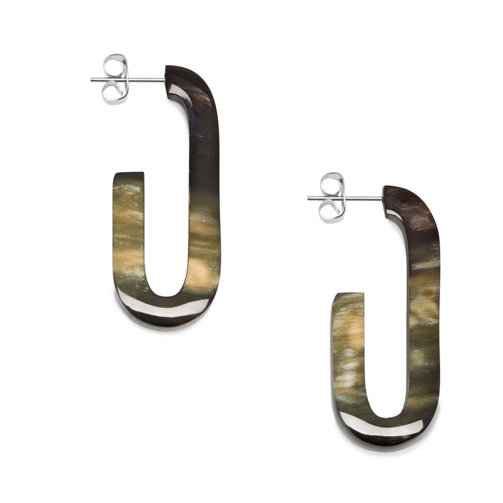 Branch Jewellery - Black natural horn oblong horn hoop earrings.