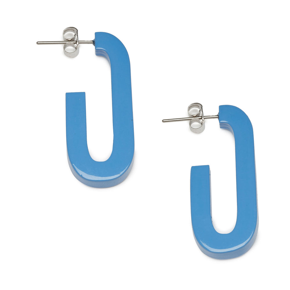 Branch Jewellery Oblong blue lacquered horn shaped hoop earring