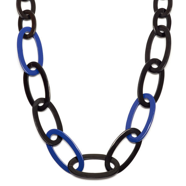 Branch jewellery -Blue and black oval link buffalo horn necklace