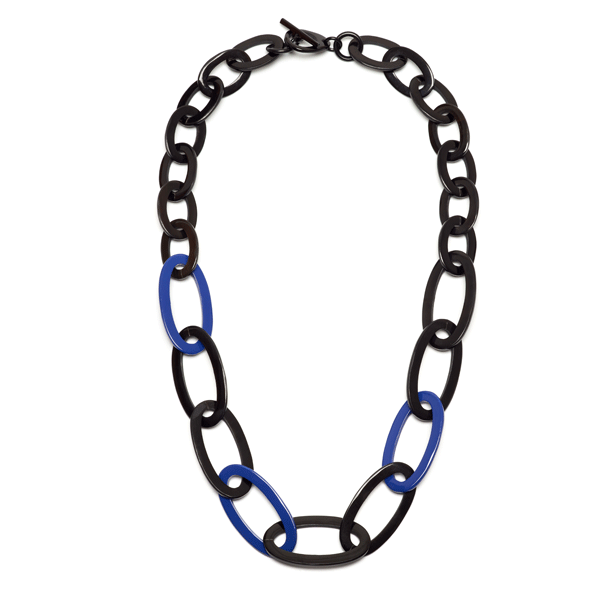 Branch jewellery -Blue and black oval link buffalo horn necklace