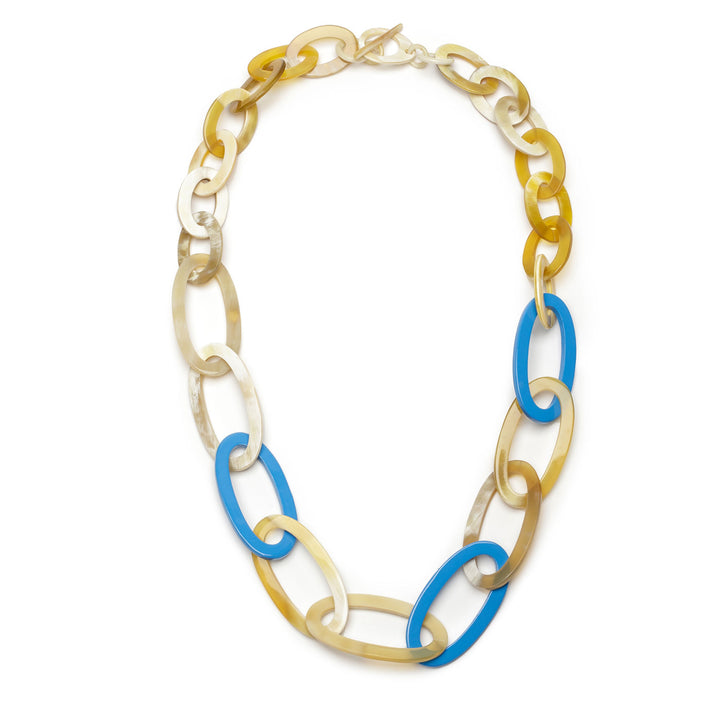 Oval link white & Blue horn link necklace