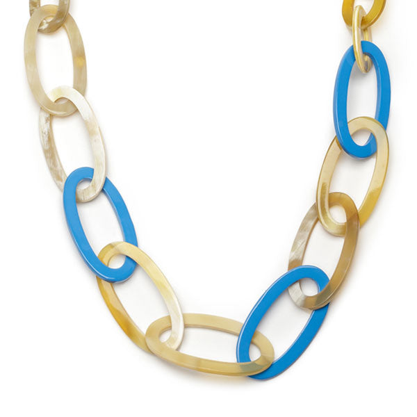 Oval link white & Blue horn link necklace