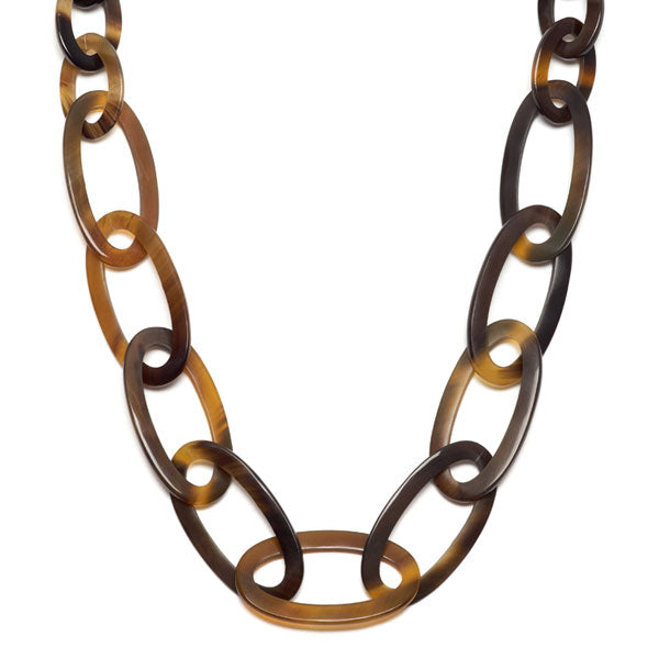 Branch Jewellery - Natural brown horn oval link statement necklace