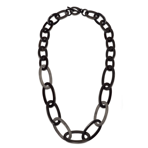 Branch jewellery -Grey and black oval link buffalo horn necklace