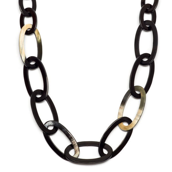 Branch jewellery - Black and natural oval link natural buffalo horn necklace